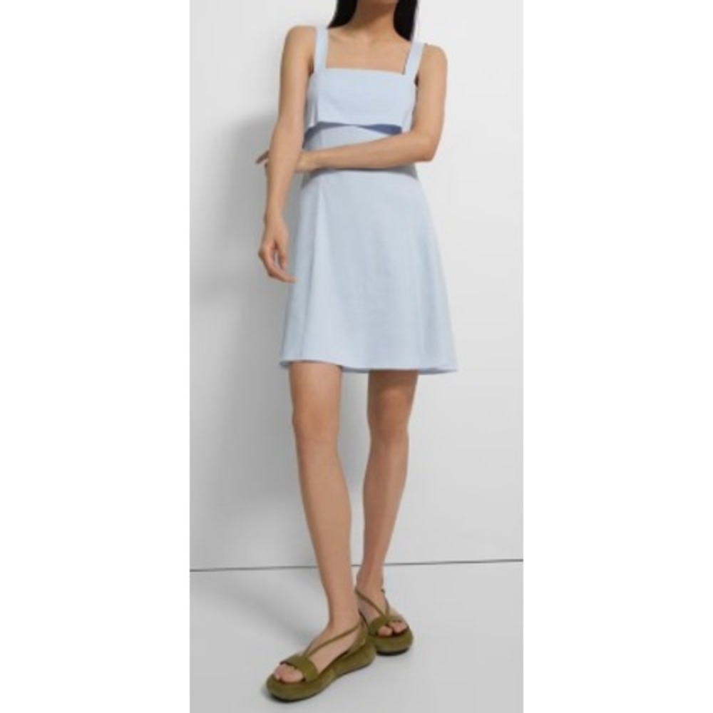 Theory Sleeveless Mini A-Line Dress Womens 12 Light Blue Square Neck Minimalist